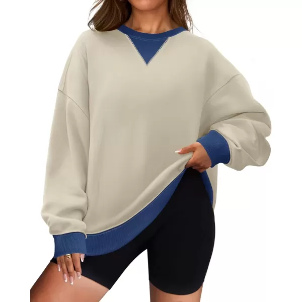 imageZESICA Womens Crewneck Color Block Sweatshirts Oversized Long Sleeve Pullover Tunic Tops 2024 Fall Clothes OutfitsApricot