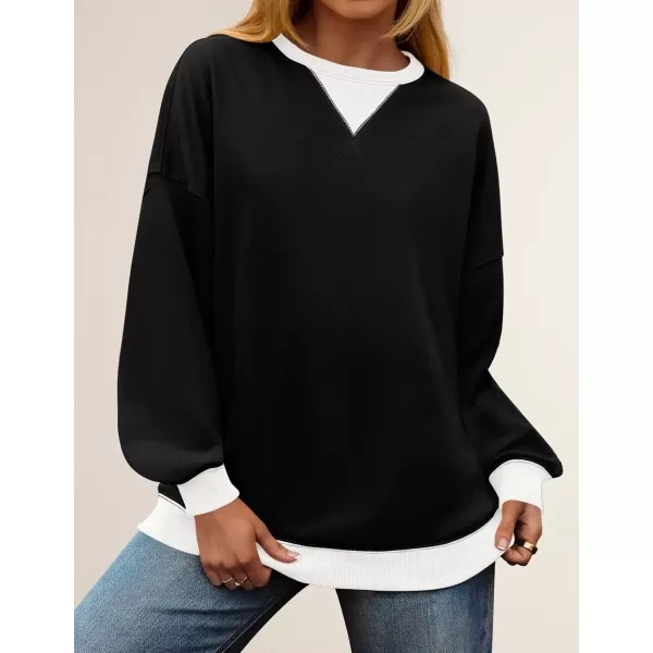 imageZESICA Womens Crewneck Color Block Sweatshirts Oversized Long Sleeve Pullover Tunic Tops 2024 Fall Clothes OutfitsBlack