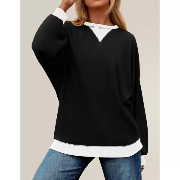 imageZESICA Womens Crewneck Color Block Sweatshirts Oversized Long Sleeve Pullover Tunic Tops 2024 Fall Clothes OutfitsBlack