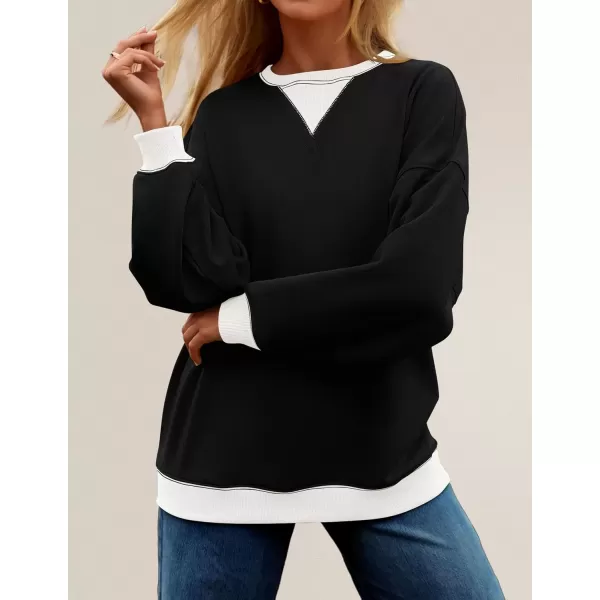 imageZESICA Womens Crewneck Color Block Sweatshirts Oversized Long Sleeve Pullover Tunic Tops 2024 Fall Clothes OutfitsBlack