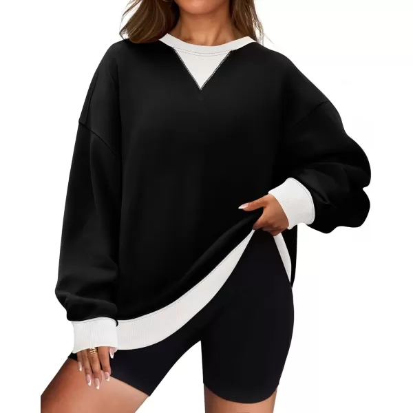 imageZESICA Womens Crewneck Color Block Sweatshirts Oversized Long Sleeve Pullover Tunic Tops 2024 Fall Clothes OutfitsBlack