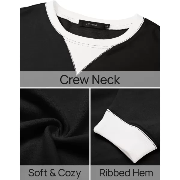 imageZESICA Womens Crewneck Color Block Sweatshirts Oversized Long Sleeve Pullover Tunic Tops 2024 Fall Clothes OutfitsBlack
