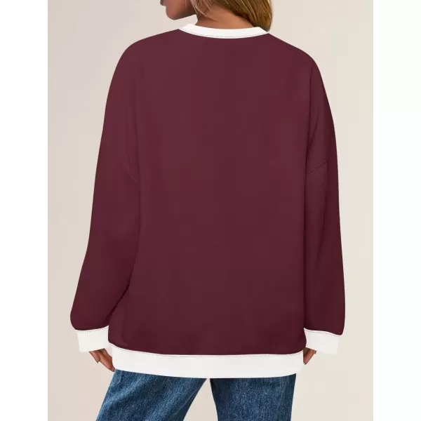 imageZESICA Womens Crewneck Color Block Sweatshirts Oversized Long Sleeve Pullover Tunic Tops 2024 Fall Clothes OutfitsFuchsia