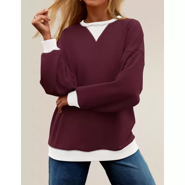 imageZESICA Womens Crewneck Color Block Sweatshirts Oversized Long Sleeve Pullover Tunic Tops 2024 Fall Clothes OutfitsFuchsia