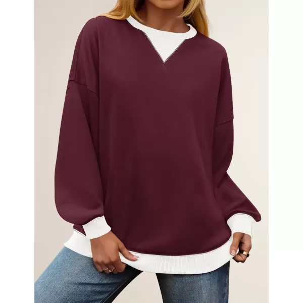 imageZESICA Womens Crewneck Color Block Sweatshirts Oversized Long Sleeve Pullover Tunic Tops 2024 Fall Clothes OutfitsFuchsia