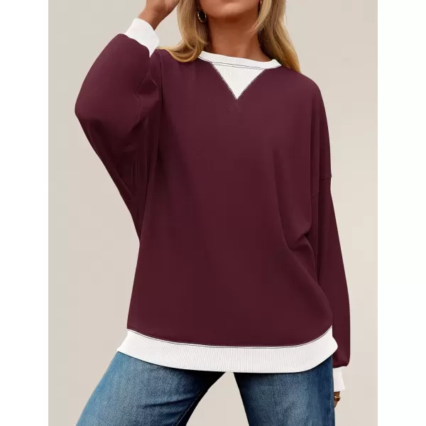 imageZESICA Womens Crewneck Color Block Sweatshirts Oversized Long Sleeve Pullover Tunic Tops 2024 Fall Clothes OutfitsFuchsia