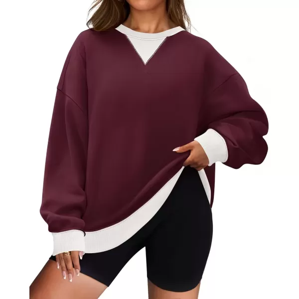 imageZESICA Womens Crewneck Color Block Sweatshirts Oversized Long Sleeve Pullover Tunic Tops 2024 Fall Clothes OutfitsFuchsia