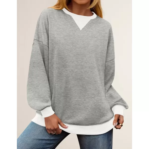 imageZESICA Womens Crewneck Color Block Sweatshirts Oversized Long Sleeve Pullover Tunic Tops 2024 Fall Clothes OutfitsGrey