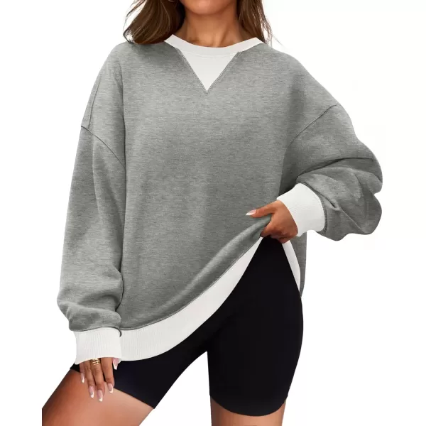 imageZESICA Womens Crewneck Color Block Sweatshirts Oversized Long Sleeve Pullover Tunic Tops 2024 Fall Clothes OutfitsGrey