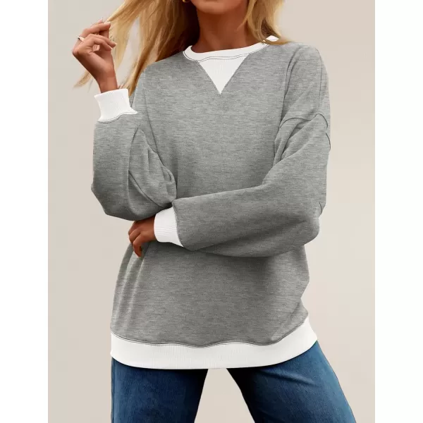 imageZESICA Womens Crewneck Color Block Sweatshirts Oversized Long Sleeve Pullover Tunic Tops 2024 Fall Clothes OutfitsGrey