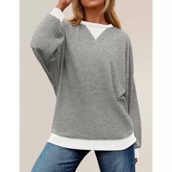 imageZESICA Womens Crewneck Color Block Sweatshirts Oversized Long Sleeve Pullover Tunic Tops 2024 Fall Clothes OutfitsGrey