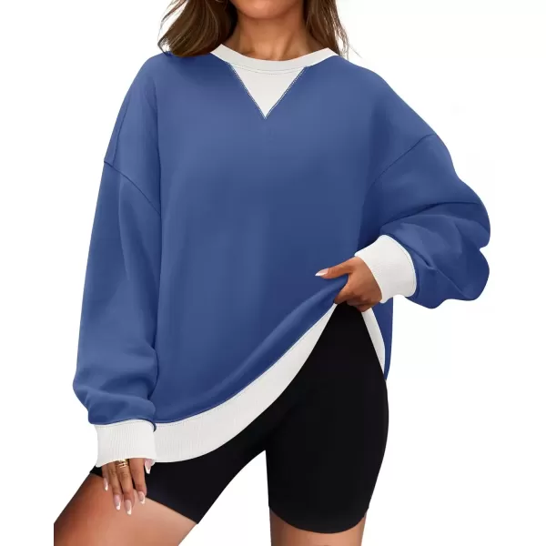 imageZESICA Womens Crewneck Color Block Sweatshirts Oversized Long Sleeve Pullover Tunic Tops 2024 Fall Clothes OutfitsGrey Blue