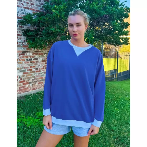 imageZESICA Womens Crewneck Color Block Sweatshirts Oversized Long Sleeve Pullover Tunic Tops 2024 Fall Clothes OutfitsGrey Blue