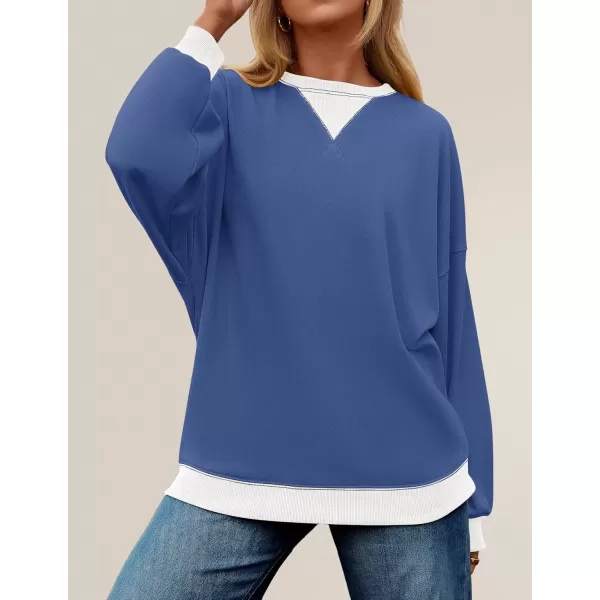 imageZESICA Womens Crewneck Color Block Sweatshirts Oversized Long Sleeve Pullover Tunic Tops 2024 Fall Clothes OutfitsGrey Blue