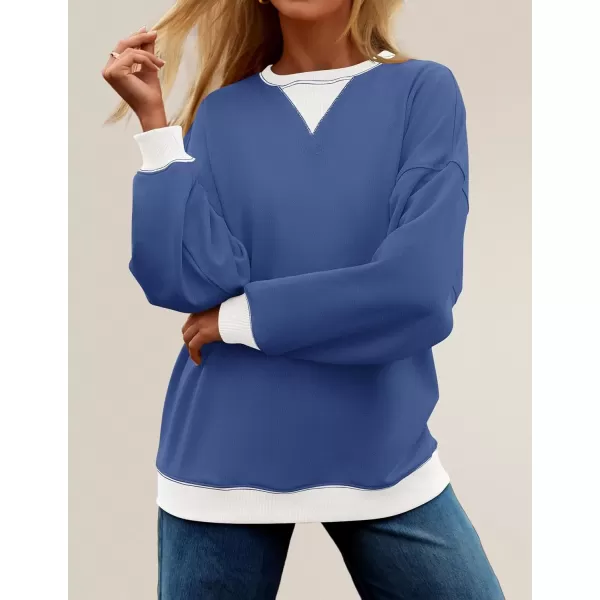 imageZESICA Womens Crewneck Color Block Sweatshirts Oversized Long Sleeve Pullover Tunic Tops 2024 Fall Clothes OutfitsGrey Blue