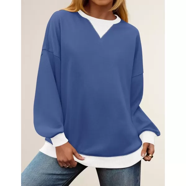 imageZESICA Womens Crewneck Color Block Sweatshirts Oversized Long Sleeve Pullover Tunic Tops 2024 Fall Clothes OutfitsGrey Blue