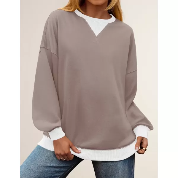 imageZESICA Womens Crewneck Color Block Sweatshirts Oversized Long Sleeve Pullover Tunic Tops 2024 Fall Clothes OutfitsKhaki