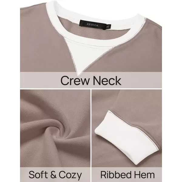 imageZESICA Womens Crewneck Color Block Sweatshirts Oversized Long Sleeve Pullover Tunic Tops 2024 Fall Clothes OutfitsKhaki