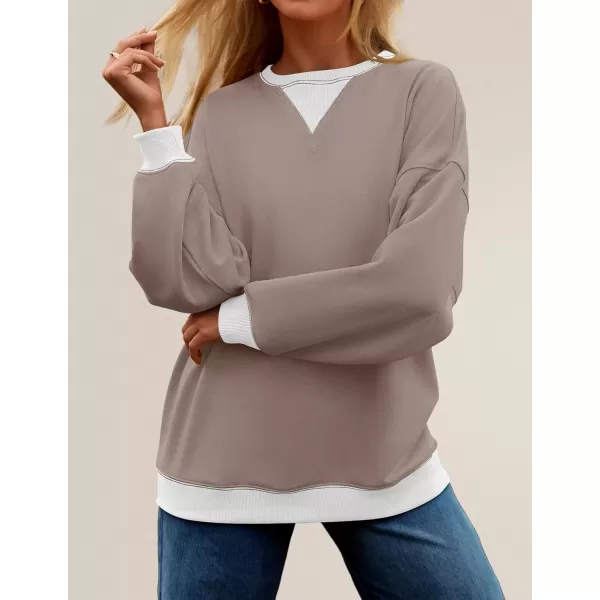 imageZESICA Womens Crewneck Color Block Sweatshirts Oversized Long Sleeve Pullover Tunic Tops 2024 Fall Clothes OutfitsKhaki