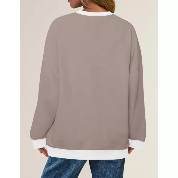 imageZESICA Womens Crewneck Color Block Sweatshirts Oversized Long Sleeve Pullover Tunic Tops 2024 Fall Clothes OutfitsKhaki
