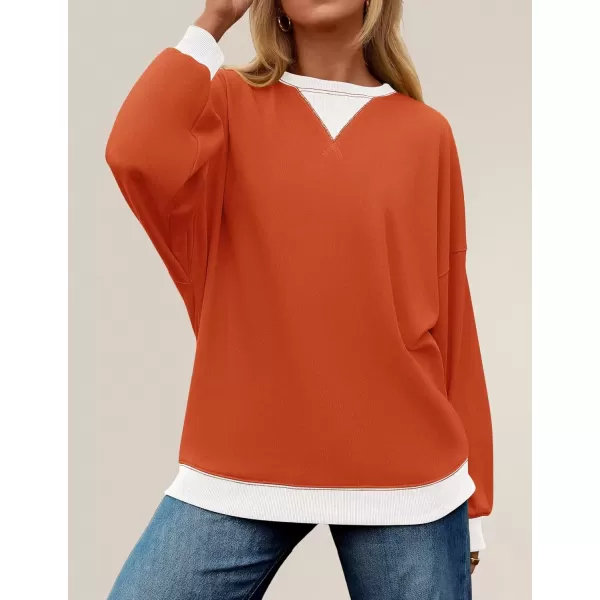 imageZESICA Womens Crewneck Color Block Sweatshirts Oversized Long Sleeve Pullover Tunic Tops 2024 Fall Clothes OutfitsOrange