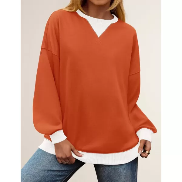 imageZESICA Womens Crewneck Color Block Sweatshirts Oversized Long Sleeve Pullover Tunic Tops 2024 Fall Clothes OutfitsOrange
