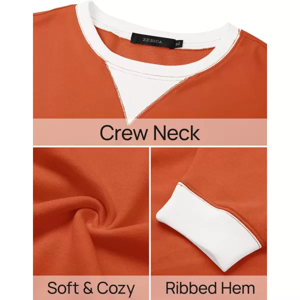 imageZESICA Womens Crewneck Color Block Sweatshirts Oversized Long Sleeve Pullover Tunic Tops 2024 Fall Clothes OutfitsOrange