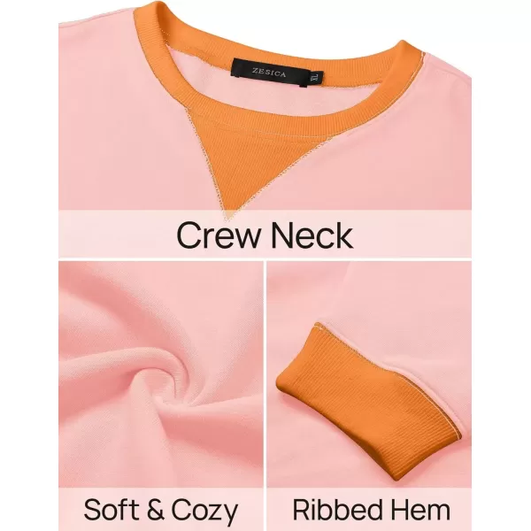 imageZESICA Womens Crewneck Color Block Sweatshirts Oversized Long Sleeve Pullover Tunic Tops 2024 Fall Clothes OutfitsPink