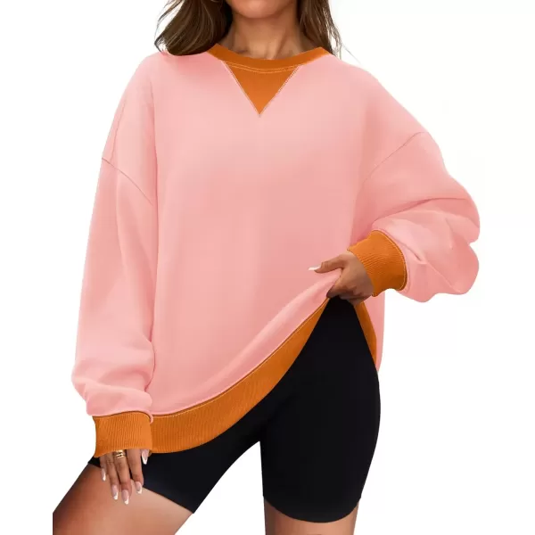 imageZESICA Womens Crewneck Color Block Sweatshirts Oversized Long Sleeve Pullover Tunic Tops 2024 Fall Clothes OutfitsPink