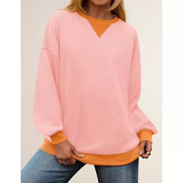 imageZESICA Womens Crewneck Color Block Sweatshirts Oversized Long Sleeve Pullover Tunic Tops 2024 Fall Clothes OutfitsPink