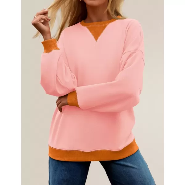 imageZESICA Womens Crewneck Color Block Sweatshirts Oversized Long Sleeve Pullover Tunic Tops 2024 Fall Clothes OutfitsPink