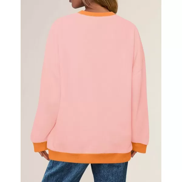 imageZESICA Womens Crewneck Color Block Sweatshirts Oversized Long Sleeve Pullover Tunic Tops 2024 Fall Clothes OutfitsPink