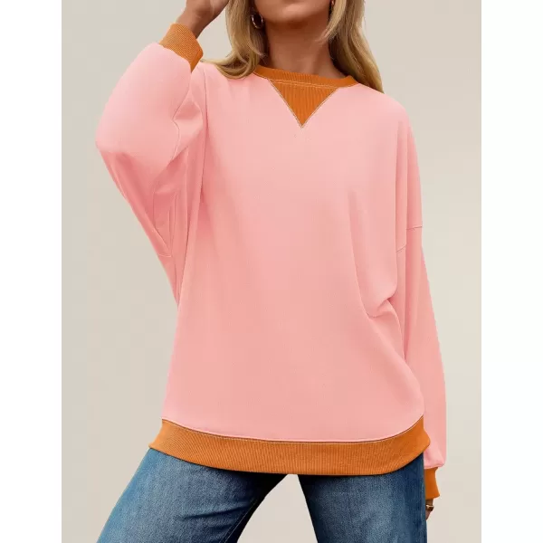 imageZESICA Womens Crewneck Color Block Sweatshirts Oversized Long Sleeve Pullover Tunic Tops 2024 Fall Clothes OutfitsPink
