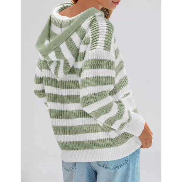 imageZESICA Womens Fall Striped Sweaters 2024 V Neck Ribbed Knit Casual Oversized Pullover Hoodies TopsBean Green