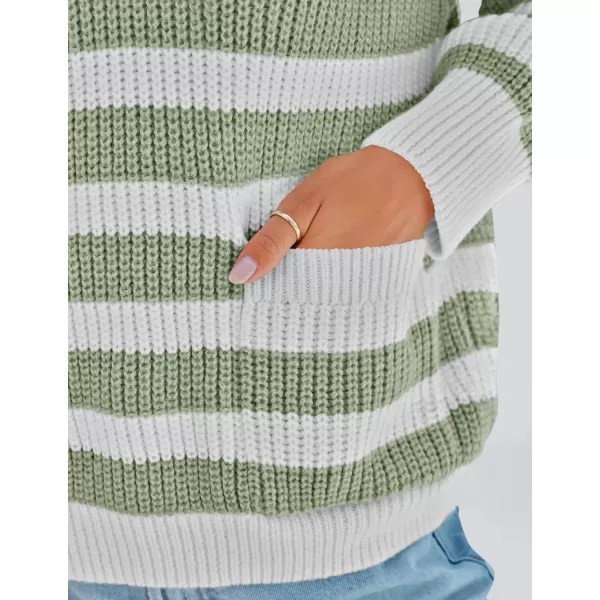 imageZESICA Womens Fall Striped Sweaters 2024 V Neck Ribbed Knit Casual Oversized Pullover Hoodies TopsBean Green