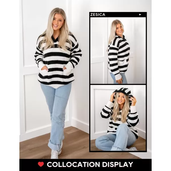 imageZESICA Womens Fall Striped Sweaters 2024 V Neck Ribbed Knit Casual Oversized Pullover Hoodies TopsBean Green
