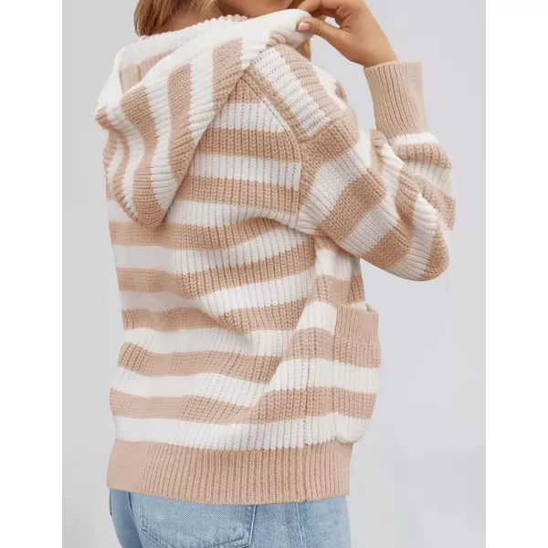 imageZESICA Womens Fall Striped Sweaters 2024 V Neck Ribbed Knit Casual Oversized Pullover Hoodies TopsKhaki