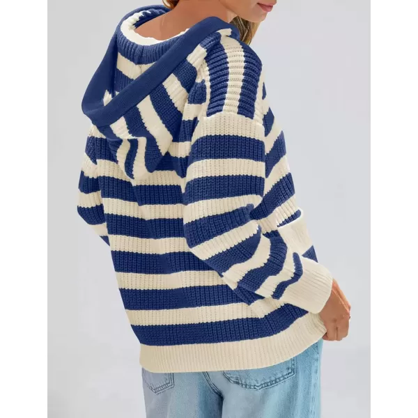 imageZESICA Womens Fall Striped Sweaters 2024 V Neck Ribbed Knit Casual Oversized Pullover Hoodies TopsRoyal Blue