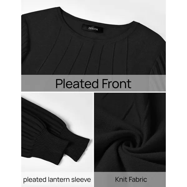 imageZESICA Womens Fall Sweaters 2024 Puff Long Sleeve Crew Neck Solid Color Casual Soft Knit Pullover Tops Trendy ClothesBlack