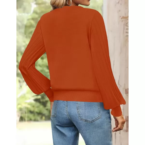 imageZESICA Womens Fall Sweaters 2024 Puff Long Sleeve Crew Neck Solid Color Casual Soft Knit Pullover Tops Trendy ClothesDarkorange