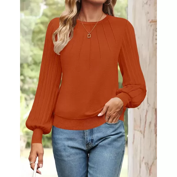 imageZESICA Womens Fall Sweaters 2024 Puff Long Sleeve Crew Neck Solid Color Casual Soft Knit Pullover Tops Trendy ClothesDarkorange