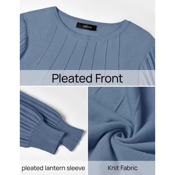 imageZESICA Womens Fall Sweaters 2024 Puff Long Sleeve Crew Neck Solid Color Casual Soft Knit Pullover Tops Trendy ClothesDusty Blue