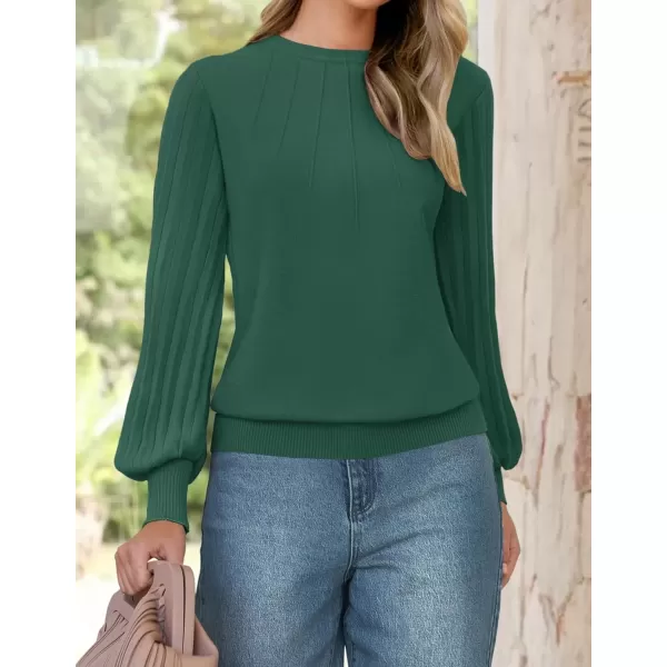 imageZESICA Womens Fall Sweaters 2024 Puff Long Sleeve Crew Neck Solid Color Casual Soft Knit Pullover Tops Trendy ClothesGreen