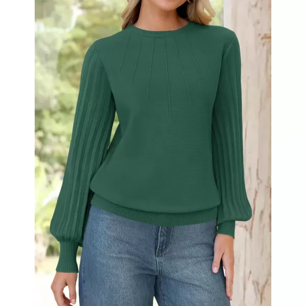 imageZESICA Womens Fall Sweaters 2024 Puff Long Sleeve Crew Neck Solid Color Casual Soft Knit Pullover Tops Trendy ClothesGreen