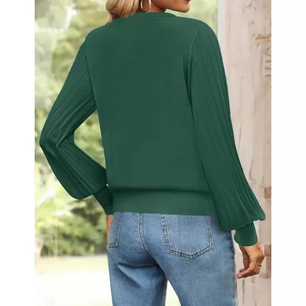 imageZESICA Womens Fall Sweaters 2024 Puff Long Sleeve Crew Neck Solid Color Casual Soft Knit Pullover Tops Trendy ClothesGreen