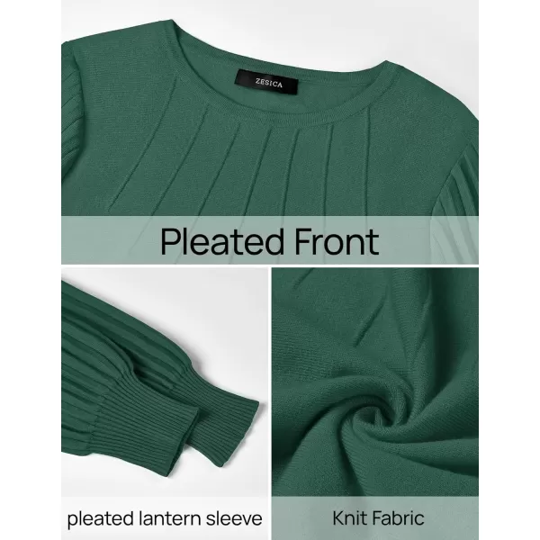 imageZESICA Womens Fall Sweaters 2024 Puff Long Sleeve Crew Neck Solid Color Casual Soft Knit Pullover Tops Trendy ClothesGreen