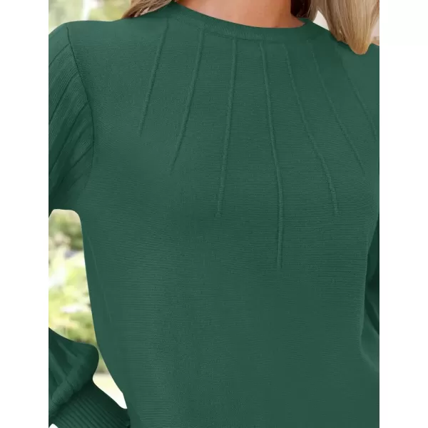 imageZESICA Womens Fall Sweaters 2024 Puff Long Sleeve Crew Neck Solid Color Casual Soft Knit Pullover Tops Trendy ClothesGreen