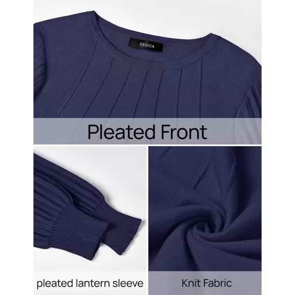 imageZESICA Womens Fall Sweaters 2024 Puff Long Sleeve Crew Neck Solid Color Casual Soft Knit Pullover Tops Trendy ClothesNavy