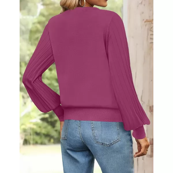 imageZESICA Womens Fall Sweaters 2024 Puff Long Sleeve Crew Neck Solid Color Casual Soft Knit Pullover Tops Trendy ClothesPlum