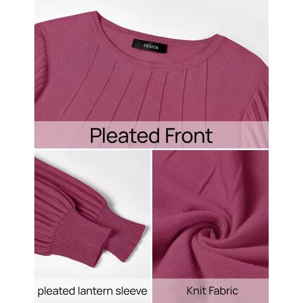 imageZESICA Womens Fall Sweaters 2024 Puff Long Sleeve Crew Neck Solid Color Casual Soft Knit Pullover Tops Trendy ClothesPlum